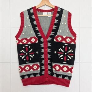 Vintage 90s Christmas holiday snowflake sweater vest